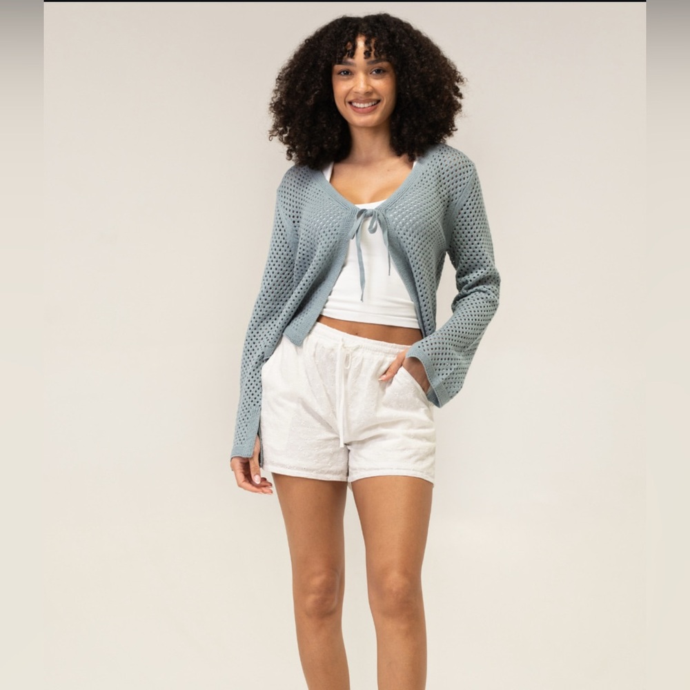 Lexie Front Tie Cardigan Light Blue MSRP $65
